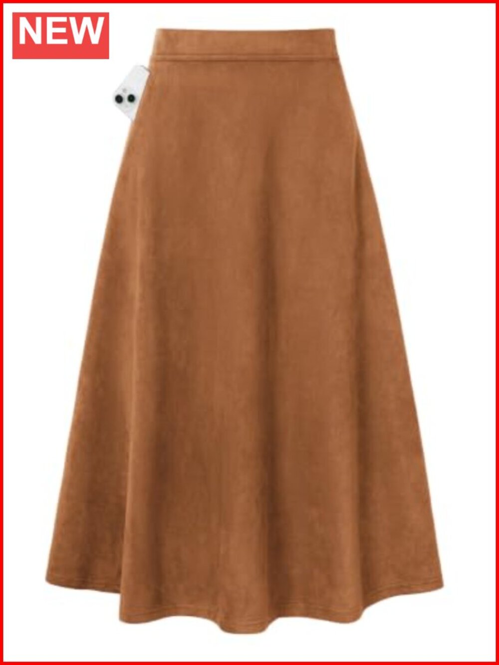 Faux Suede A-Line Midi Skirt High Waist Fall Winter